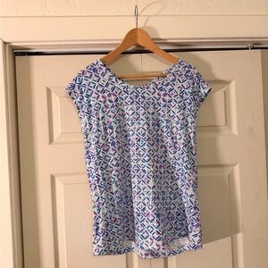 Talbots Blue and White Geometric Active Shirt